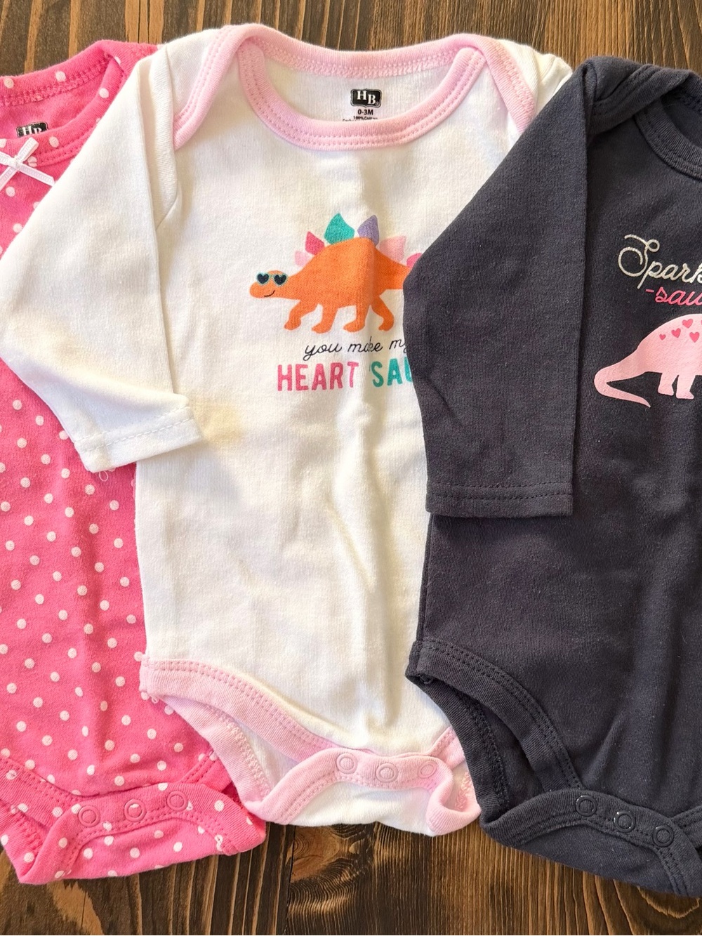 Hudson Baby Pink, White & Navy Dino One-Piece Bodysuit Set